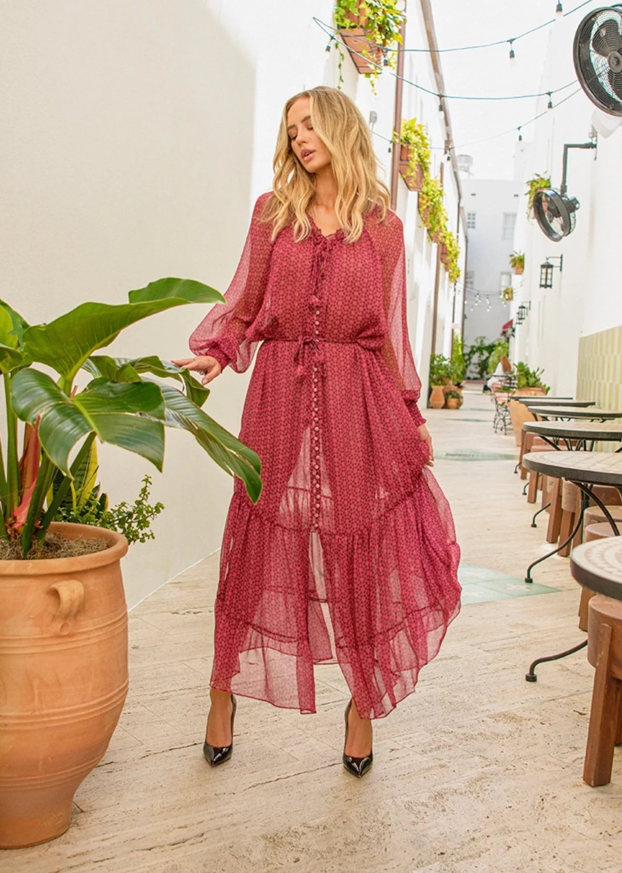 LOUISA DRESS CARDINAL