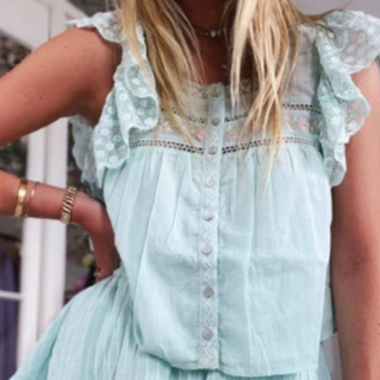 NEW ARRIVAL DEONA TOP SEAFOAM LoveSHackFancy