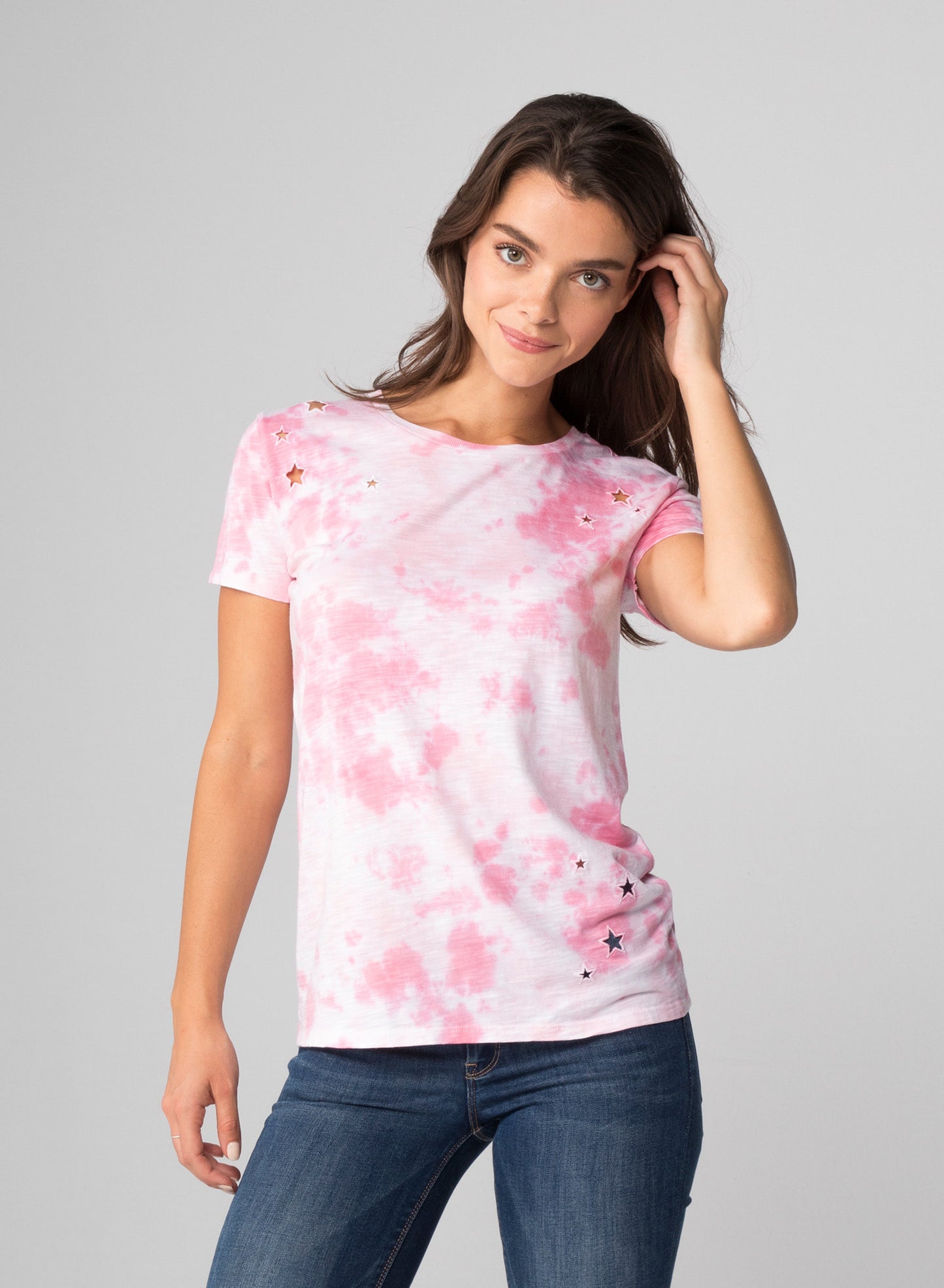 NEW ARRIVAL EYELET STAR TEE PINK