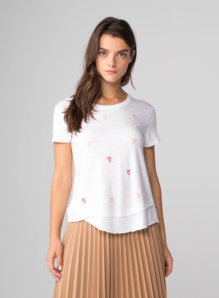 NEW ARRIVAL ALL OVER DOODLE HEARTS - MOCK LAYER T-SHIRT