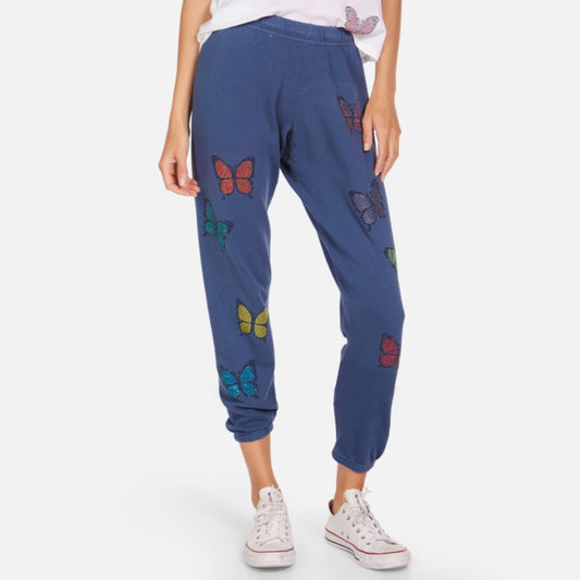 DENIM CRYSTAL BUTTERFLY SWEATPANTS NAVY